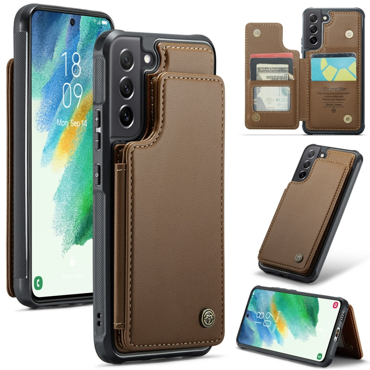 For Samsung Galaxy S21 FE 5G CaseMe C22 Card Slots Holder RFID Anti-theft Phone Case(Brown) by CaseMe