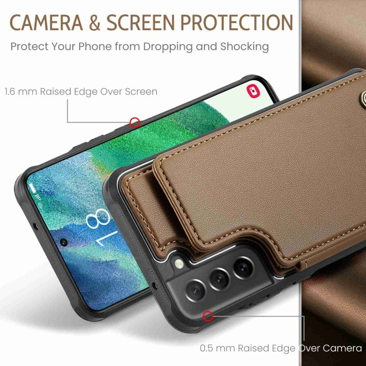 For Samsung Galaxy S21 FE 5G CaseMe C22 Card Slots Holder RFID Anti-theft Phone Case(Brown) by CaseMe