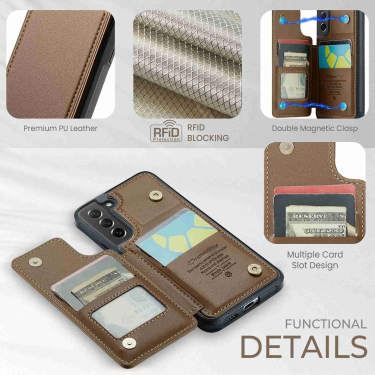 For Samsung Galaxy S21 FE 5G CaseMe C22 Card Slots Holder RFID Anti-theft Phone Case(Brown) by CaseMe