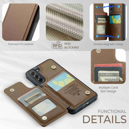 For Samsung Galaxy S21 FE 5G CaseMe C22 Card Slots Holder RFID Anti-theft Phone Case(Brown) by CaseMe