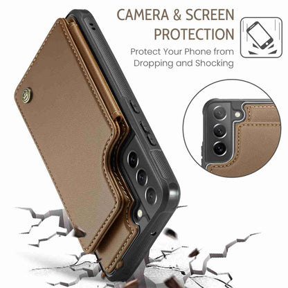 For Samsung Galaxy S21 FE 5G CaseMe C22 Card Slots Holder RFID Anti-theft Phone Case(Brown) by CaseMe
