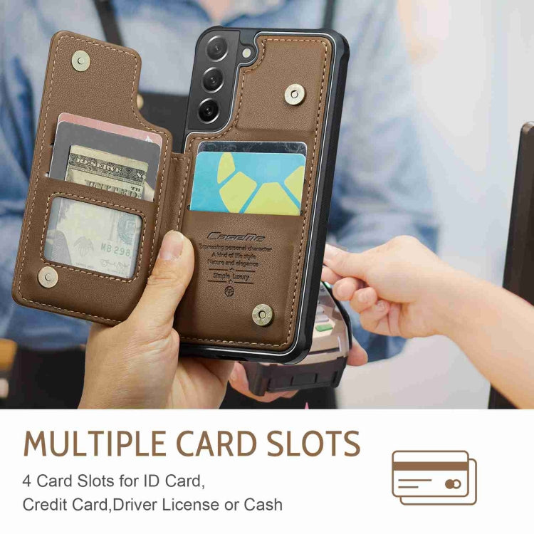 For Samsung Galaxy S21 FE 5G CaseMe C22 Card Slots Holder RFID Anti-theft Phone Case(Brown) by CaseMe
