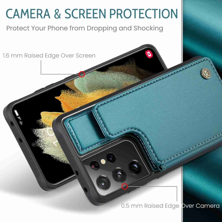 For Samsung Galaxy S21 Ultra 5G CaseMe C22 Card Slots Holder RFID Anti-theft Phone Case(Blue Green) by CaseMe