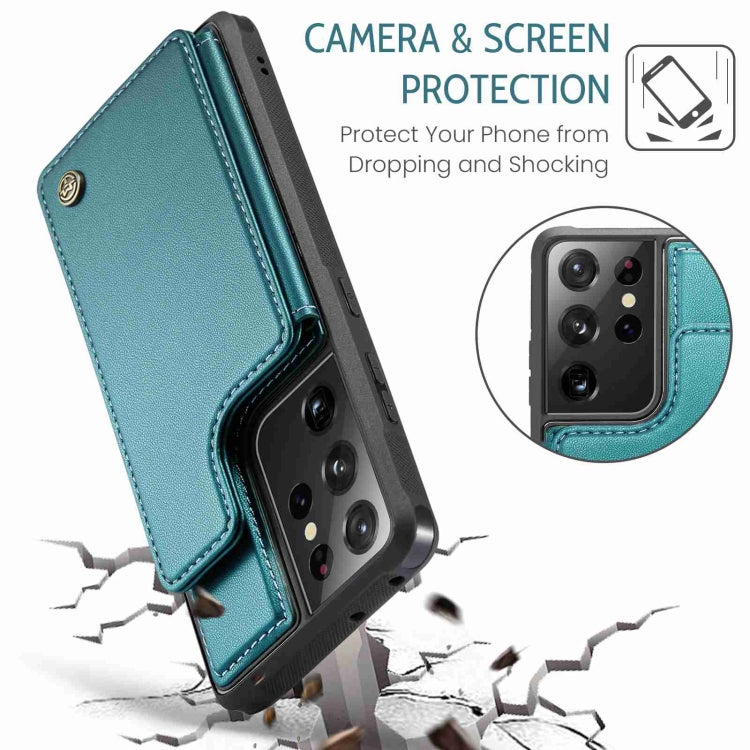 For Samsung Galaxy S21 Ultra 5G CaseMe C22 Card Slots Holder RFID Anti-theft Phone Case(Blue Green) by CaseMe