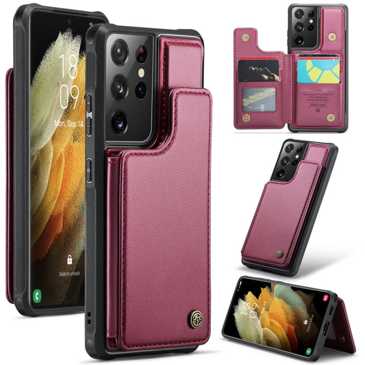 For Samsung Galaxy S21 Ultra 5G CaseMe C22 Card Slots Holder RFID Anti-theft Phone Case(Wine Red) by CaseMe
