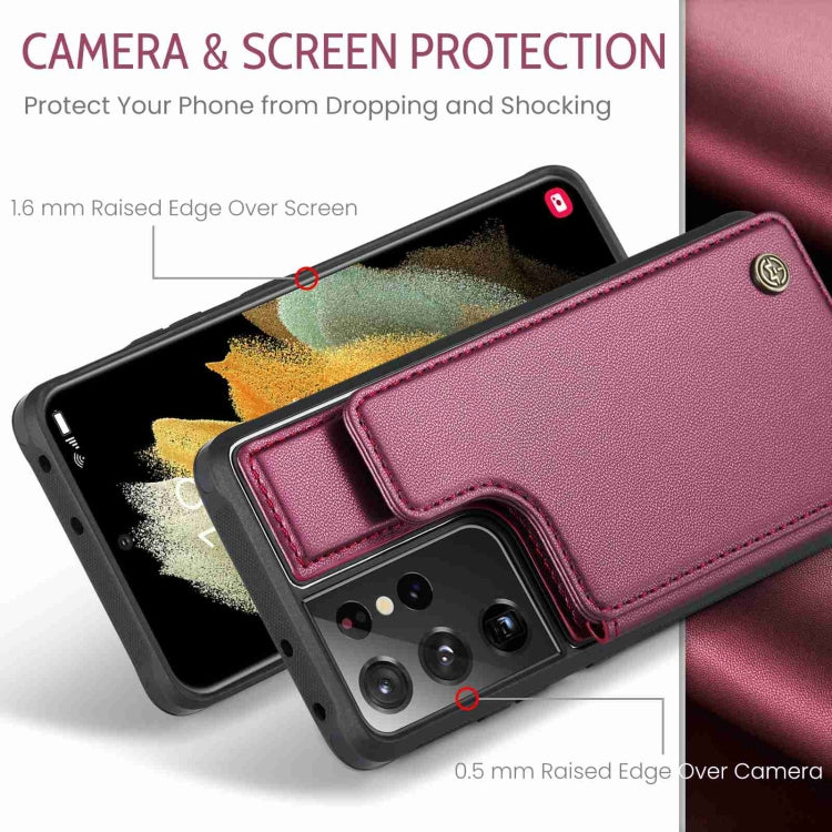 For Samsung Galaxy S21 Ultra 5G CaseMe C22 Card Slots Holder RFID Anti-theft Phone Case(Wine Red) by CaseMe