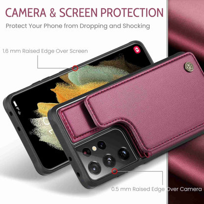 For Samsung Galaxy S21 Ultra 5G CaseMe C22 Card Slots Holder RFID Anti-theft Phone Case(Wine Red) by CaseMe