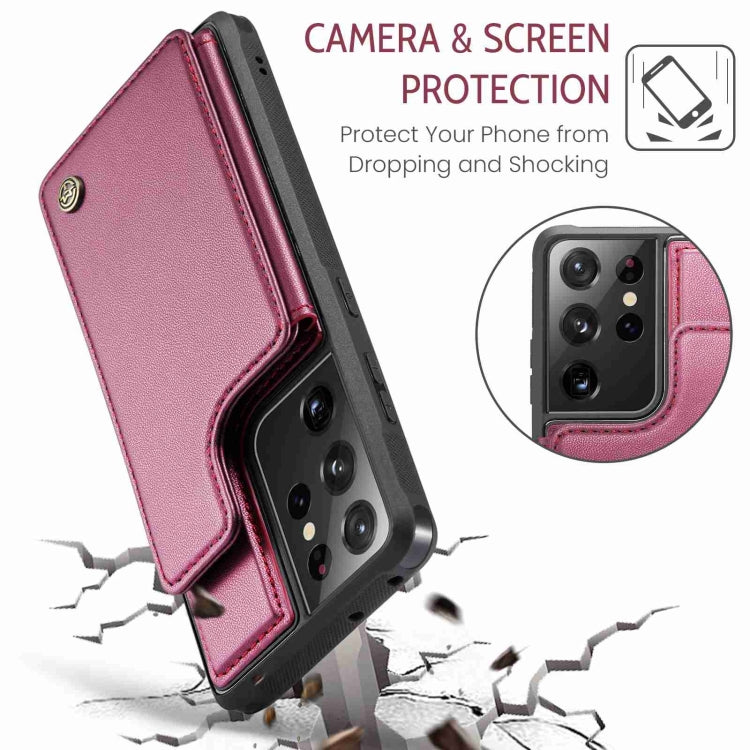 For Samsung Galaxy S21 Ultra 5G CaseMe C22 Card Slots Holder RFID Anti-theft Phone Case(Wine Red) by CaseMe