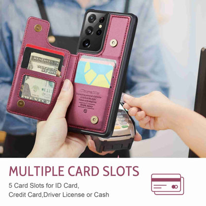 For Samsung Galaxy S21 Ultra 5G CaseMe C22 Card Slots Holder RFID Anti-theft Phone Case(Wine Red) by CaseMe