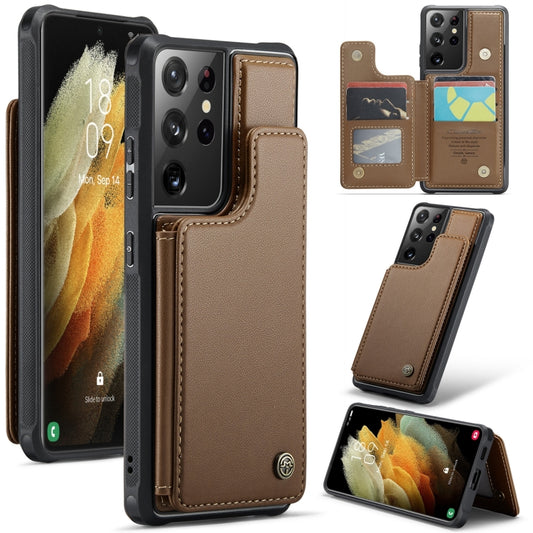 For Samsung Galaxy S21 Ultra 5G CaseMe C22 Card Slots Holder RFID Anti-theft Phone Case(Brown) by CaseMe