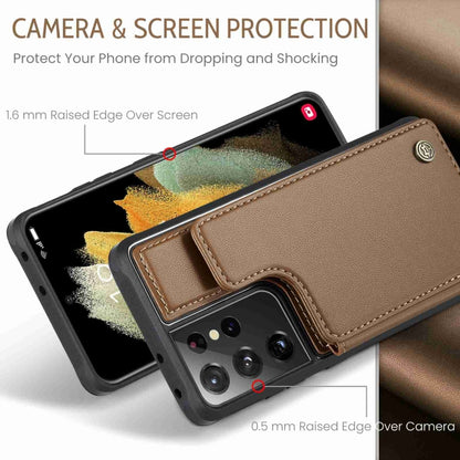 For Samsung Galaxy S21 Ultra 5G CaseMe C22 Card Slots Holder RFID Anti-theft Phone Case(Brown) by CaseMe