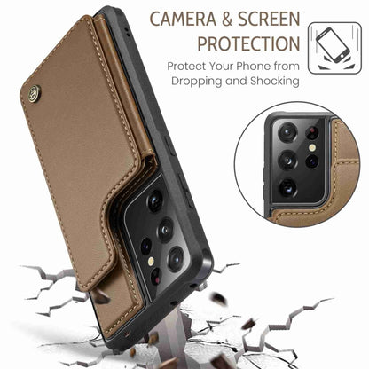 For Samsung Galaxy S21 Ultra 5G CaseMe C22 Card Slots Holder RFID Anti-theft Phone Case(Brown) by CaseMe