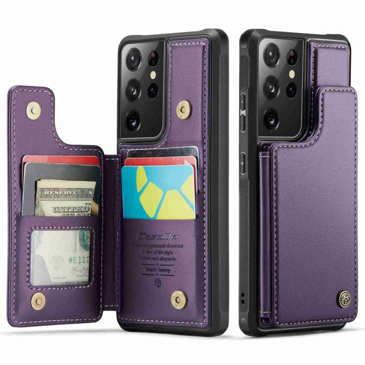 For Samsung Galaxy S21 Ultra 5G CaseMe C22 Card Slots Holder RFID Anti-theft Phone Case(Purple) by CaseMe