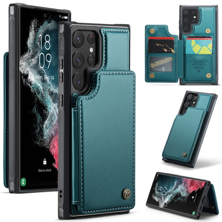 For Samsung Galaxy S22 Ultra 5G CaseMe C22 Card Slots Holder RFID Anti-theft Phone Case(Blue Green) by CaseMe