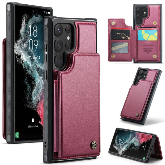 For Samsung Galaxy S22 Ultra 5G CaseMe C22 Card Slots Holder RFID Anti-theft Phone Case(Wine Red) by CaseMe