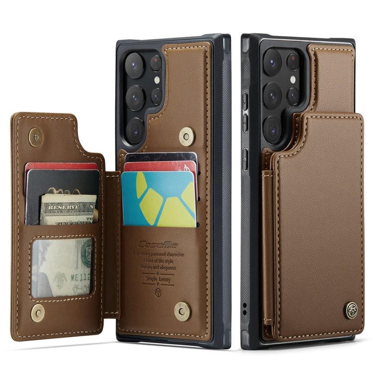 For Samsung Galaxy S22 Ultra 5G CaseMe C22 Card Slots Holder RFID Anti-theft Phone Case(Brown) by CaseMe