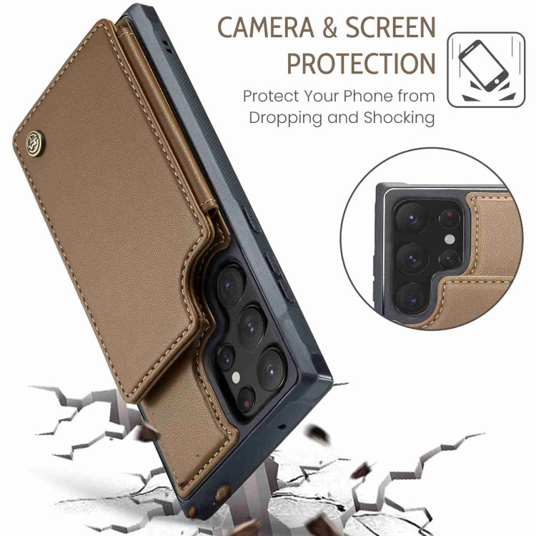 For Samsung Galaxy S22 Ultra 5G CaseMe C22 Card Slots Holder RFID Anti-theft Phone Case(Brown) by CaseMe