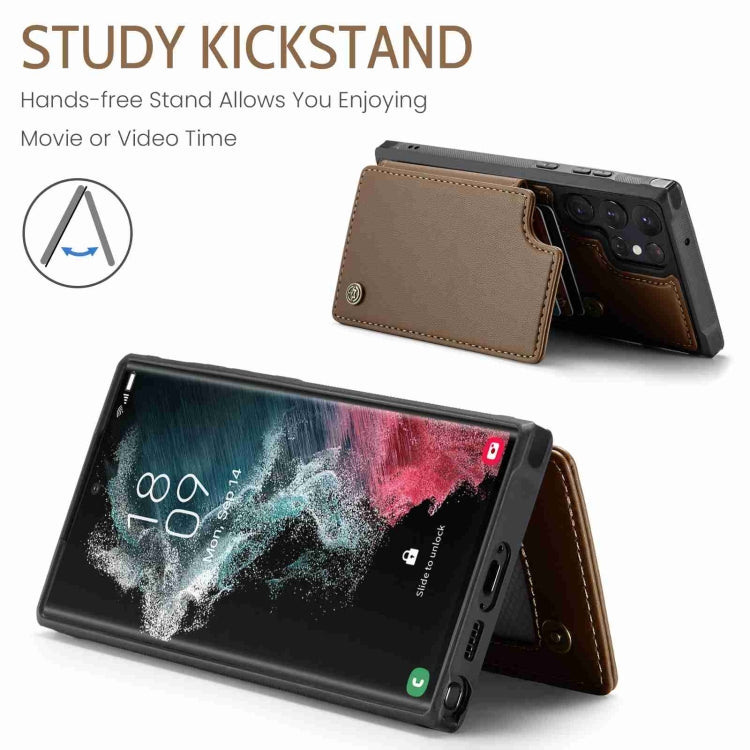 For Samsung Galaxy S22 Ultra 5G CaseMe C22 Card Slots Holder RFID Anti-theft Phone Case(Brown) by CaseMe