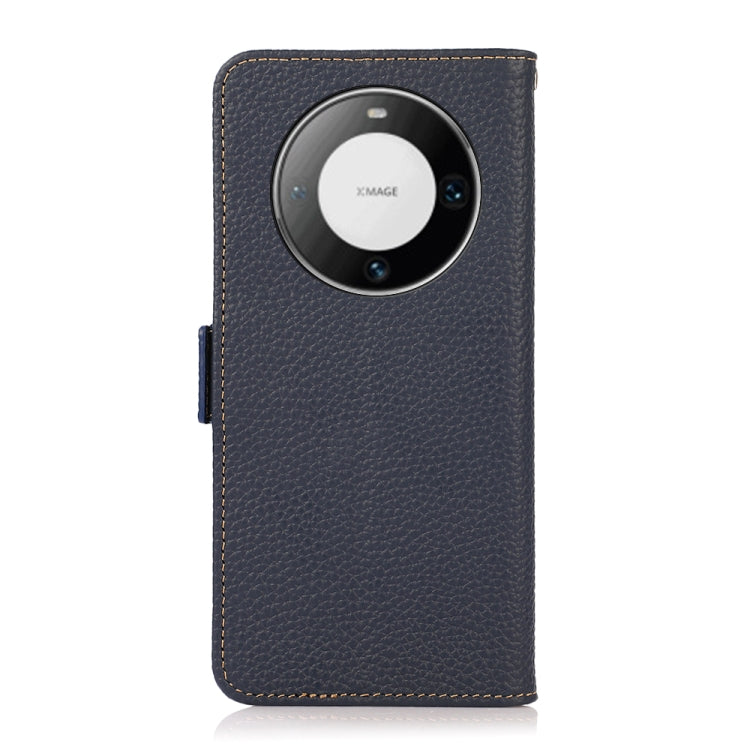 For Huawei Mate 60 KHAZNEH Side-Magnetic Litchi Genuine Leather RFID Case(Blue) - Huawei Cases by buy2fix | Online Shopping UK | buy2fix