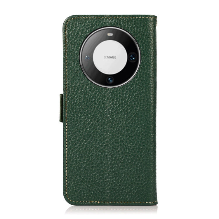 For Huawei Mate 60 KHAZNEH Side-Magnetic Litchi Genuine Leather RFID Case(Green) - Huawei Cases by buy2fix | Online Shopping UK | buy2fix