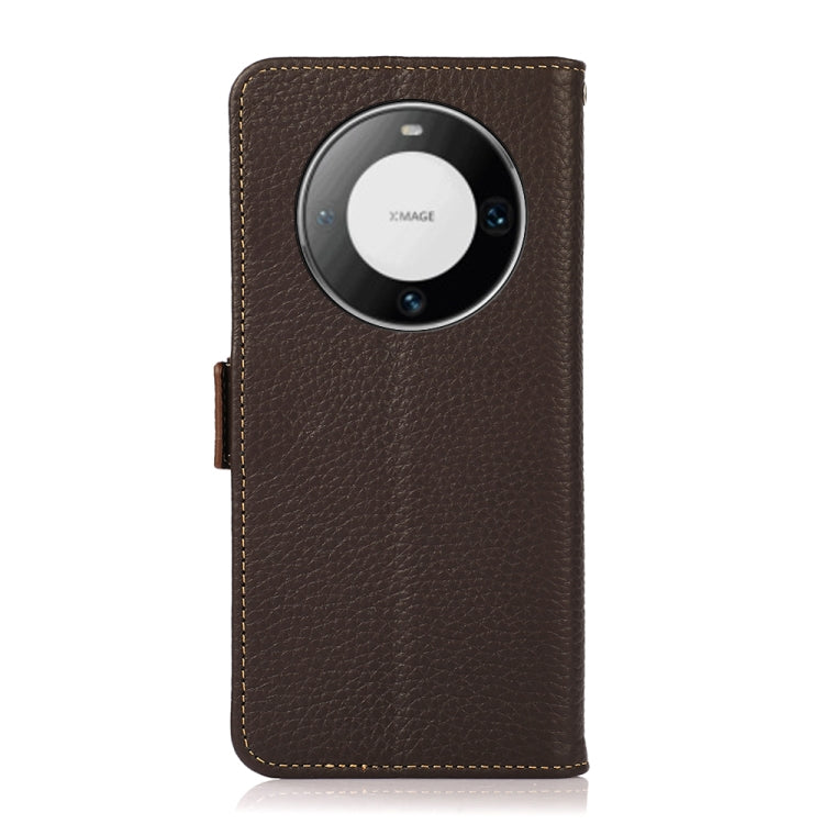 For Huawei Mate 60 KHAZNEH Side-Magnetic Litchi Genuine Leather RFID Case(Brown) - Huawei Cases by buy2fix | Online Shopping UK | buy2fix