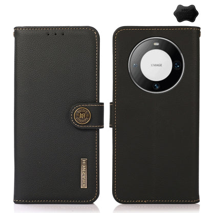 For Huawei Mate 60 KHAZNEH Custer Genuine Leather RFID Phone Case(Black) - Huawei Cases by buy2fix | Online Shopping UK | buy2fix