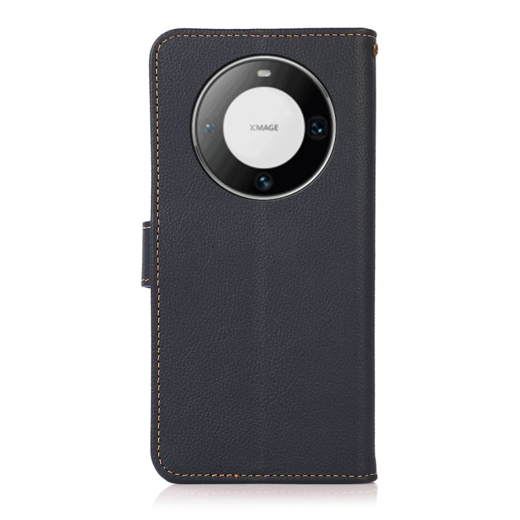 For Huawei Mate 60 KHAZNEH Custer Genuine Leather RFID Phone Case(Blue) - Huawei Cases by buy2fix | Online Shopping UK | buy2fix