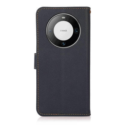 For Huawei Mate 60 KHAZNEH Custer Genuine Leather RFID Phone Case(Blue) - Huawei Cases by buy2fix | Online Shopping UK | buy2fix
