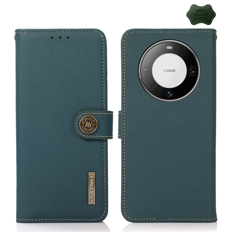 For Huawei Mate 60 KHAZNEH Custer Genuine Leather RFID Phone Case(Green) - Huawei Cases by buy2fix | Online Shopping UK | buy2fix
