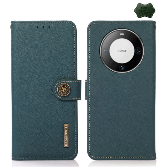For Huawei Mate 60 KHAZNEH Custer Genuine Leather RFID Phone Case(Green) - Huawei Cases by buy2fix | Online Shopping UK | buy2fix