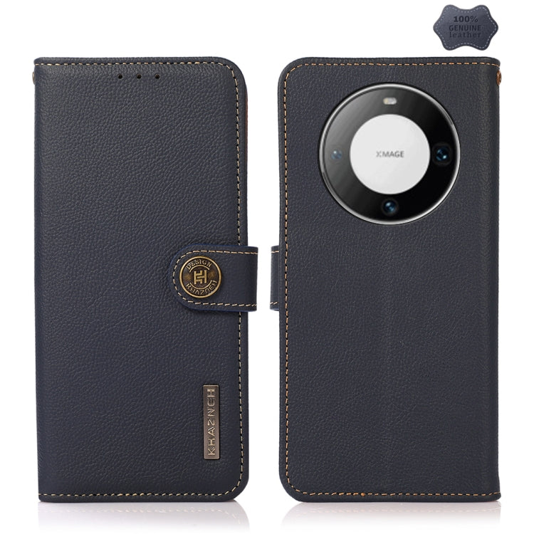 For Huawei Mate 60 Pro KHAZNEH Custer Genuine Leather RFID Phone Case(Blue) - Huawei Cases by buy2fix | Online Shopping UK | buy2fix