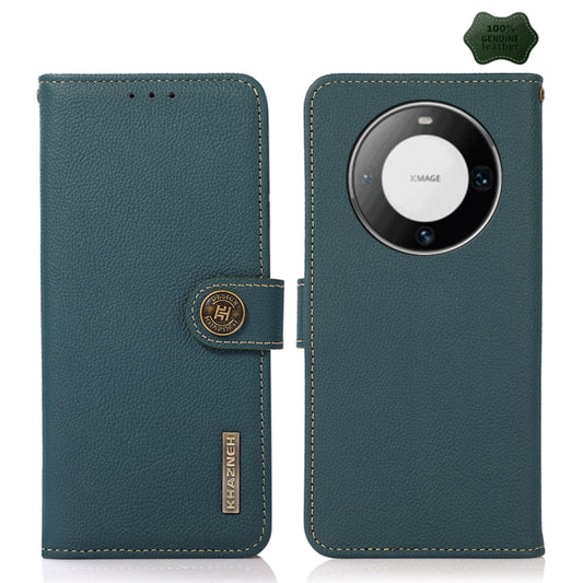For Huawei Mate 60 Pro KHAZNEH Custer Genuine Leather RFID Phone Case(Green) - Huawei Cases by buy2fix | Online Shopping UK | buy2fix