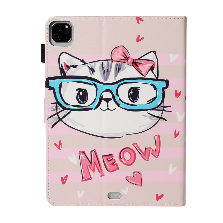 For iPad Pro 11 (2020) Colored Drawing Pattern Horizontal Flip PU Leather Tablet Case with Holder & Card Slot & Sleep / Wake-up Function(Glasses Cat) - iPad Pro 11 (2020) Cases by buy2fix | Online Shopping UK | buy2fix