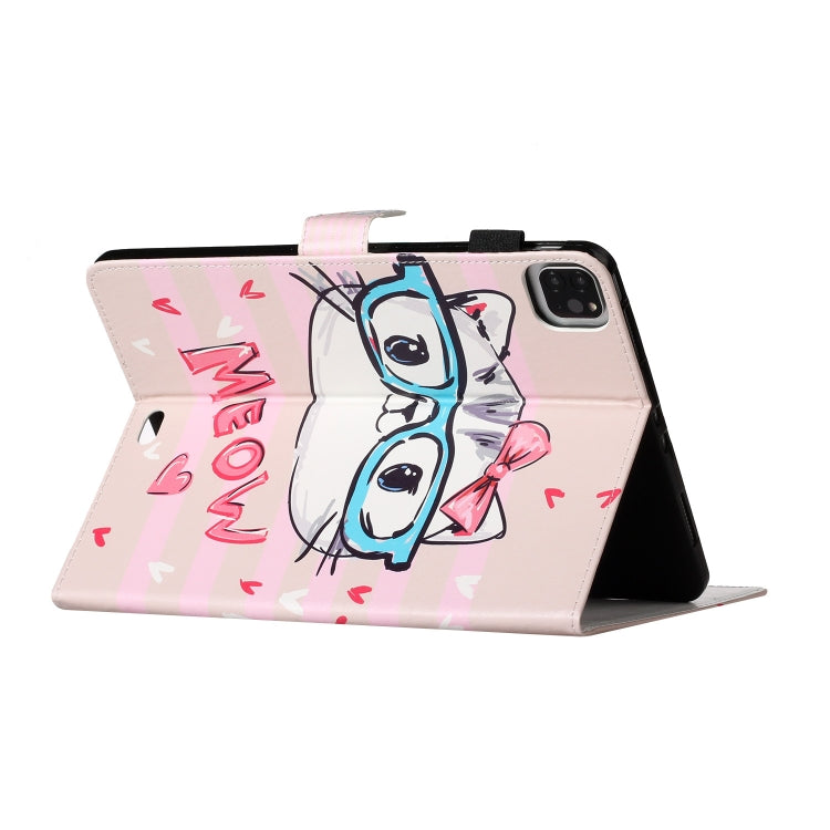 For iPad Pro 11 (2020) Colored Drawing Pattern Horizontal Flip PU Leather Tablet Case with Holder & Card Slot & Sleep / Wake-up Function(Glasses Cat) - iPad Pro 11 (2020) Cases by buy2fix | Online Shopping UK | buy2fix