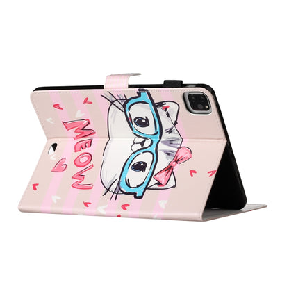 For iPad Pro 11 (2020) Colored Drawing Pattern Horizontal Flip PU Leather Tablet Case with Holder & Card Slot & Sleep / Wake-up Function(Glasses Cat) - iPad Pro 11 (2020) Cases by buy2fix | Online Shopping UK | buy2fix