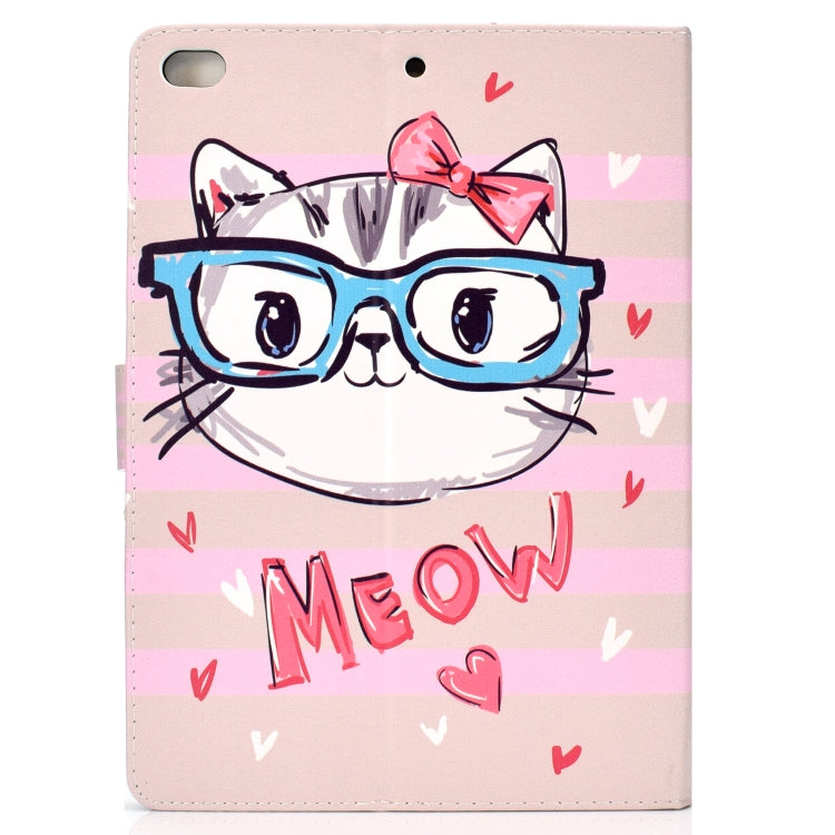 For iPad 10.2 Colored Drawing Pattern Horizontal Flip PU Leather Case with Holder & Card Slot & Sleep / Wake-up Function(Glasses Cat) - iPad 10.2 Cases by buy2fix | Online Shopping UK | buy2fix