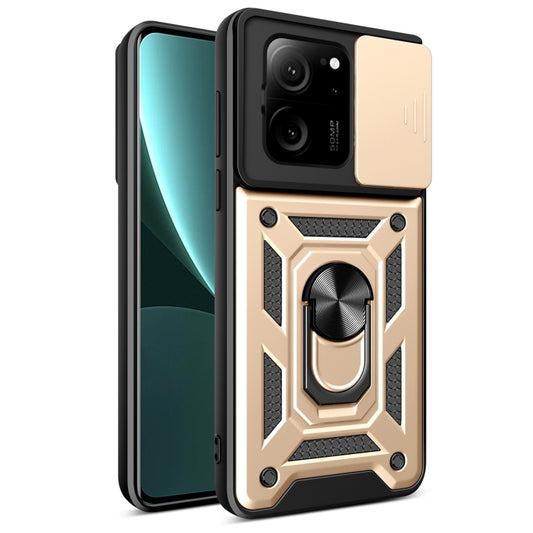 For Xiaomi 13T/13T Pro/Redmi K60 Ultra Sliding Camera Cover Design TPU Hybrid PC Phone Case(Gold) - Redmi K60 Ultra Cases by buy2fix | Online Shopping UK | buy2fix