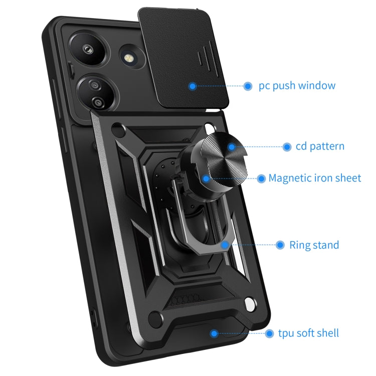 For Xiaomi Redmi 13C 4G Sliding Camera Cover Design TPU Hybrid PC Phone Case(Black) - 13C Cases by buy2fix | Online Shopping UK | buy2fix