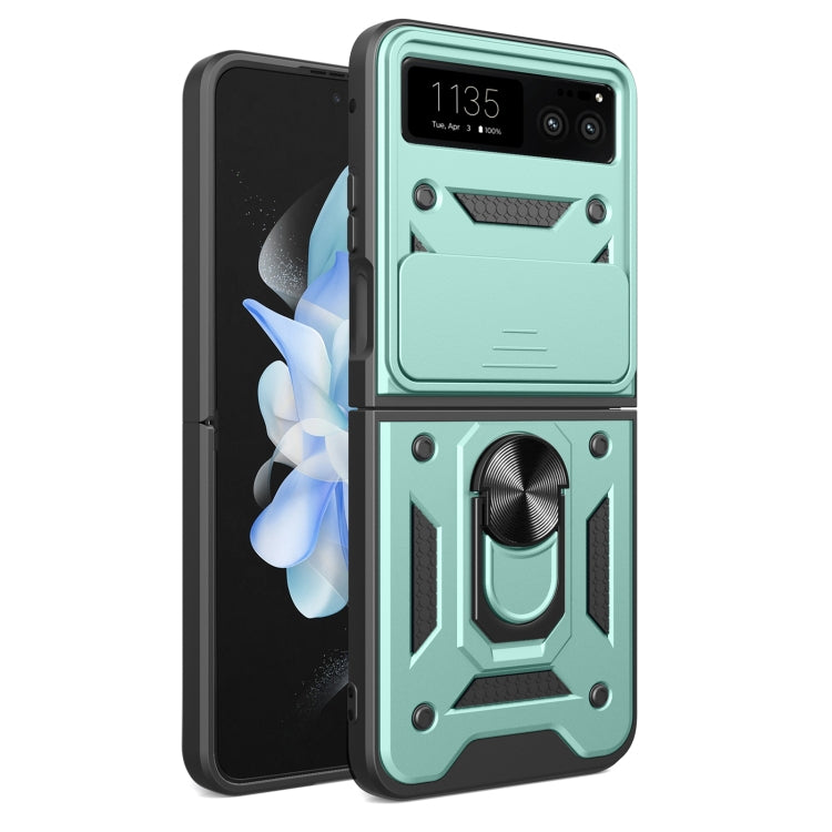 For Motorola Razr 40 Armor Ring Holder TPU Hybrid PC Phone Case(Mint Green) by buy2fix