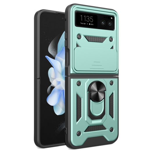 For Motorola Razr 40 Armor Ring Holder TPU Hybrid PC Phone Case(Mint Green) by buy2fix