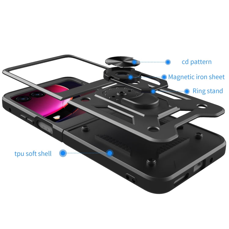 For Motorola Razr 40 Ultra Armor Ring Holder TPU Hybrid PC Phone Case(Black) by buy2fix