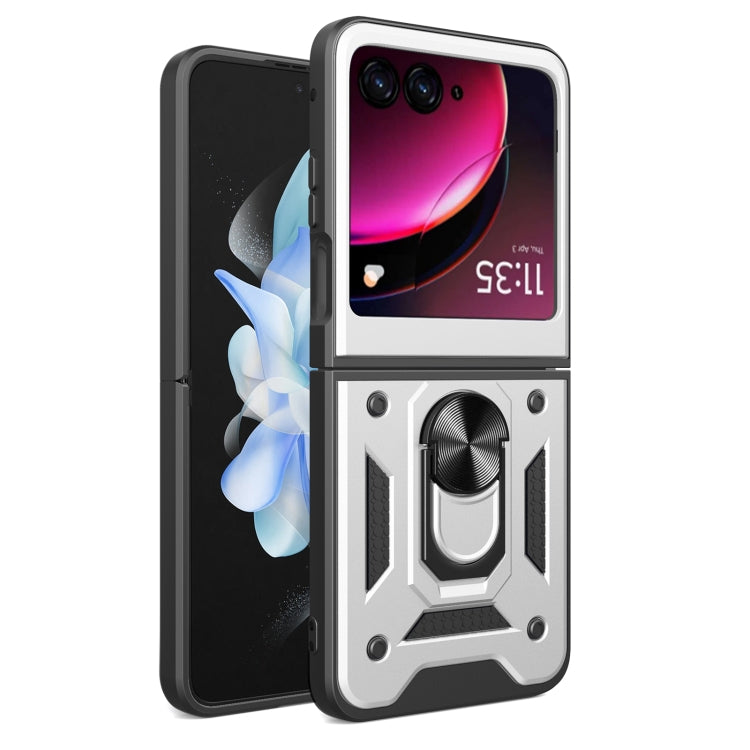For Motorola Razr 40 Ultra Armor Ring Holder TPU Hybrid PC Phone Case(Silver) by buy2fix