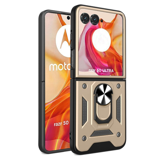 For Motorola Razr 50 Ultra Armor Ring Holder TPU Hybrid PC Phone Case(Gold) by buy2fix