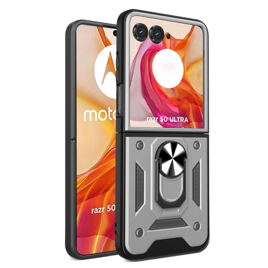 For Motorola Razr 50 Ultra Armor Ring Holder TPU Hybrid PC Phone Case(Silver) by buy2fix