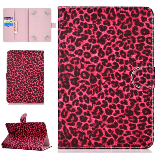 For 10 inch Universal Tablet PC Colored Drawing Pattern Horizontal Flip PU Leather Case with Holder & Card Slot(Red Pink Leopard) - 7 inch by buy2fix | Online Shopping UK | buy2fix