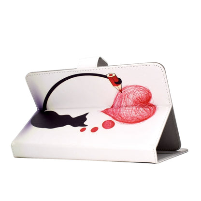 For 8 inch Universal Tablet PC Colored Drawing Pattern Horizontal Flip PU Leather Case with Holder & Card Slot(Loving Cat) - 7 inch by buy2fix | Online Shopping UK | buy2fix