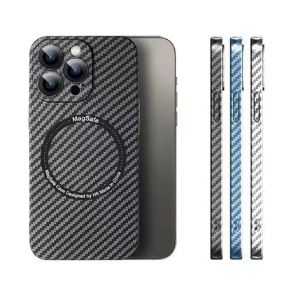For iPhone 14 Pro Max MagSafe Magnetic PC Carbon Fiber Phone Case with Lens Film(Silver White) - iPhone 14 Pro Max Cases by buy2fix | Online Shopping UK | buy2fix