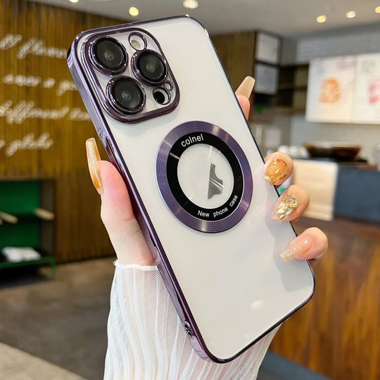 For iPhone 14 Pro Max Transparent Electroplated PC MagSafe Phone Case(Purple)