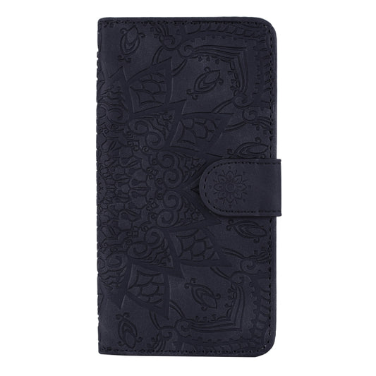 For iPhone 16 Plus Mandala Embossed Dual-Fold Calf Leather Phone Case(Black) by buy2fix