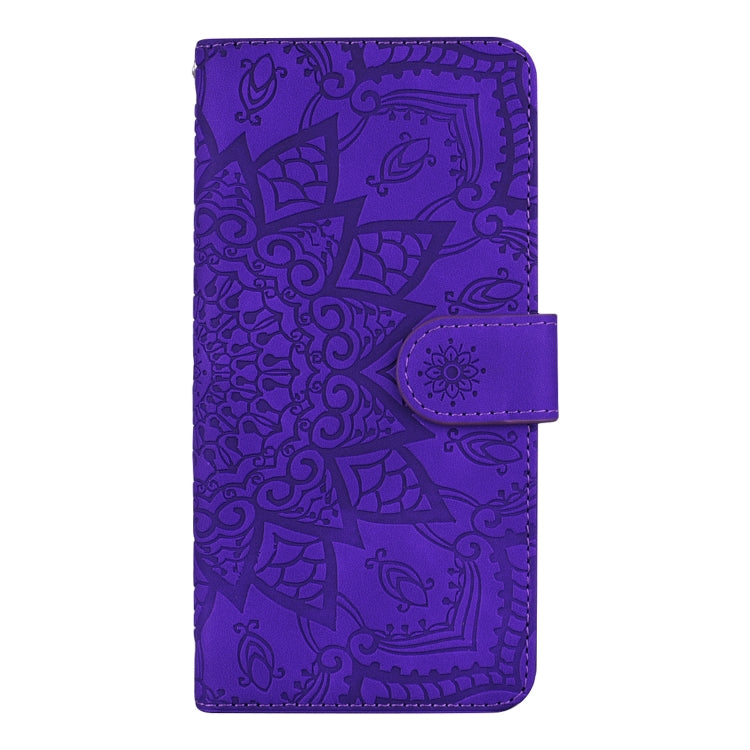 For iPhone 16 Plus Mandala Embossed Dual-Fold Calf Leather Phone Case(Purple) by buy2fix